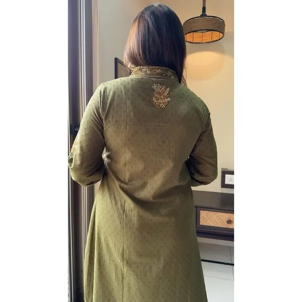Olive_Green_Cotton_Regular_Kurti_Pant_Set_For_Women