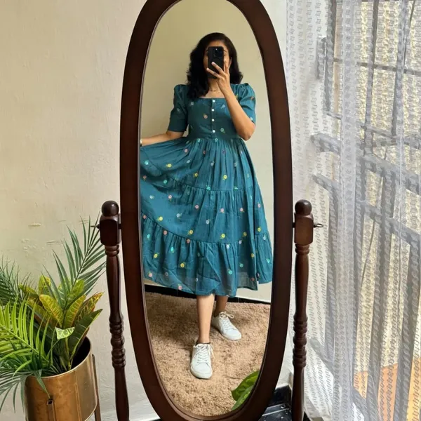 Teal_Blue_Cotton_Regular_Dress_For_Women