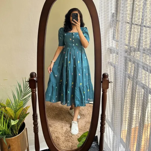 Teal_Blue_Cotton_Regular_Dress_For_Women