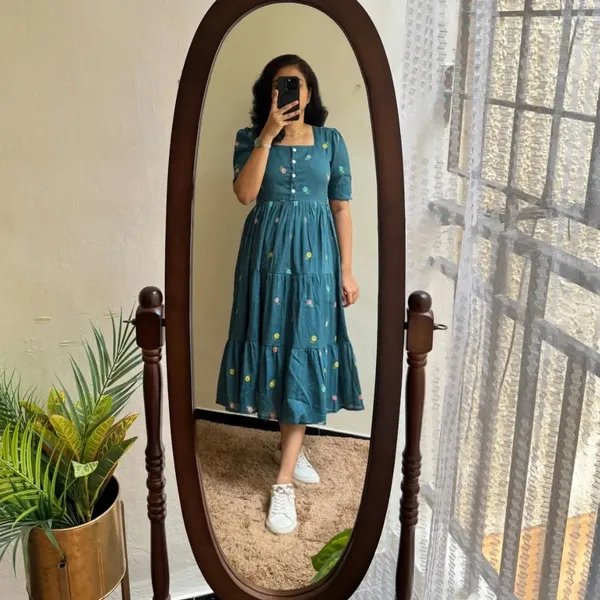 Teal_Blue_Cotton_Regular_Dress_For_Women