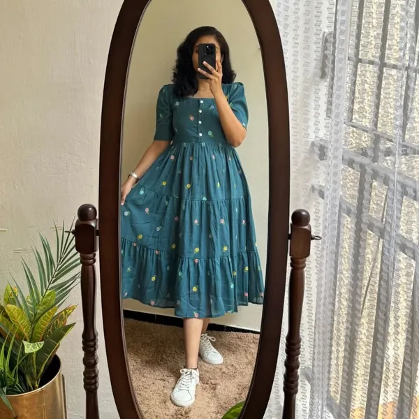 Teal_Blue_Cotton_Regular_Dress_For_Women