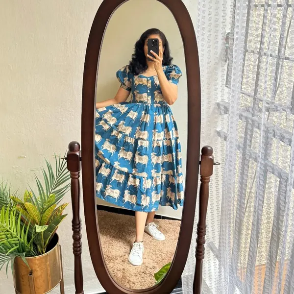 Blue_Cow_Print_Cotton_Midi_Dress