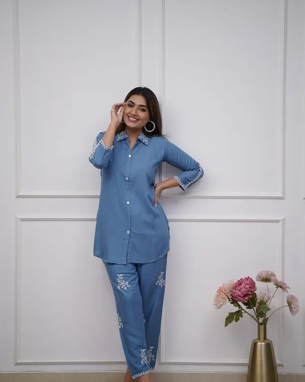 Teal_Blue_Cotton_Regular_Co_Ord_Set_For_Women