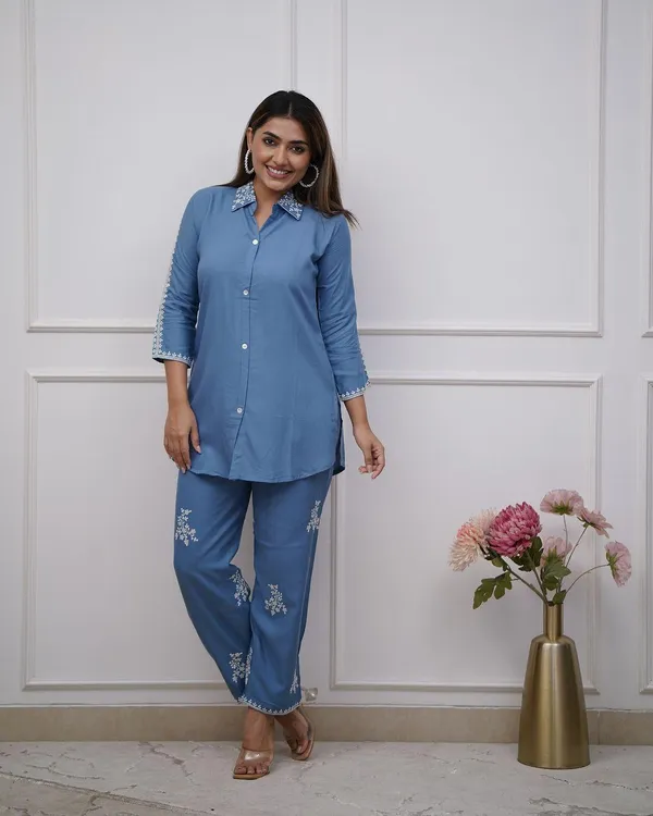 Teal_Blue_Cotton_Regular_Co_Ord_Set_For_Women