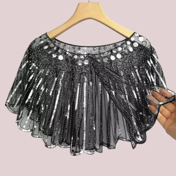 Black_Sequin_Beaded_Poncho_Shrug_Wrap_Shawl_For_Women