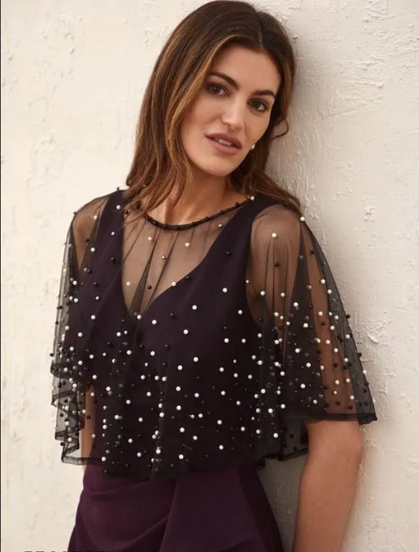 Black_Stylish_Western_Overlay_Net_Pearl_Embellished_Poncho_For_Women
