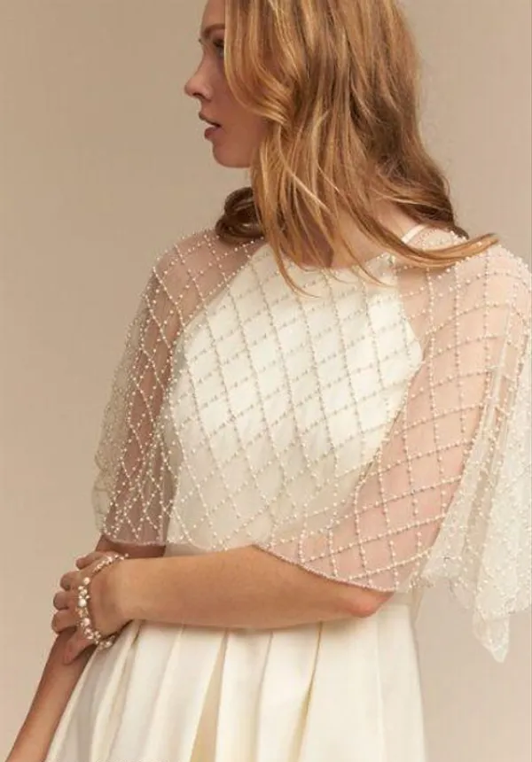 White_Heavy_Moti_Poncho_Tops_For_Women