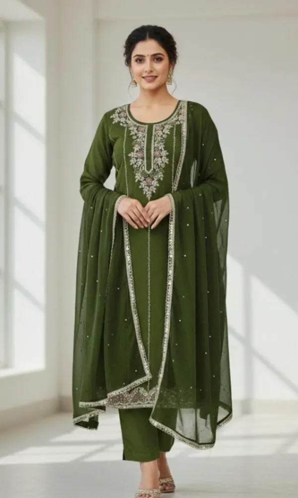 Green_Pure_Hand_Work_Embroidered_Kurta_Suit_With_Dupatta_Dress_Material_For_Women