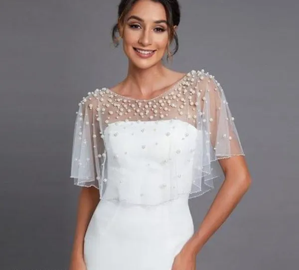 White_Party_Wear_Beaded_Work_Poncho_Shrug_For_Women