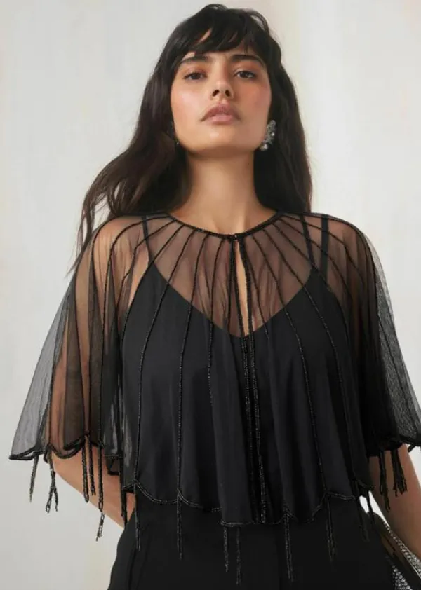 Black_Hand_Embellished_Net_Beaded_Poncho_For_Women