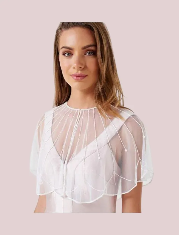 White_Handcrafted_Cutdana_&_Beadwork_Exclusive_Designer_Poncho_Shrug_For_Women