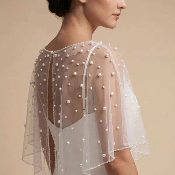 White_Pearls_Luxury_Jacket_Short_Poncho_For_Women