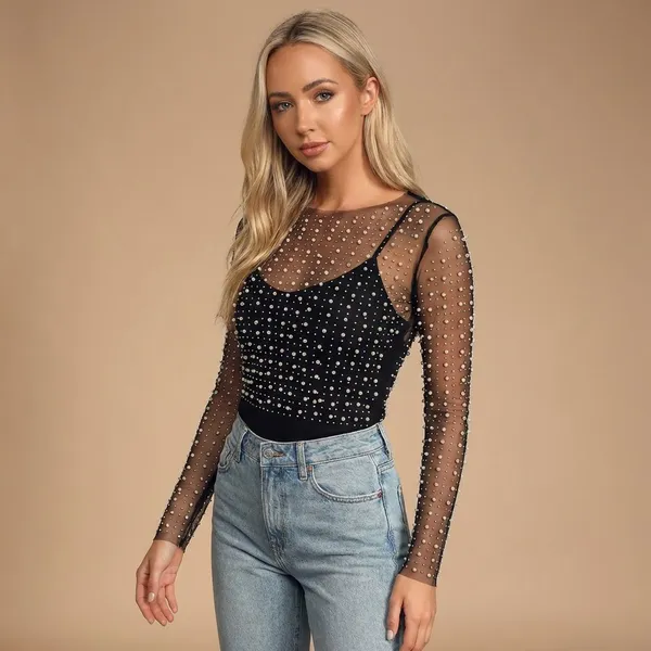 Black_Pearl_&_Rhinestone_Long_Sleeve_Mesh_Top_For_Women