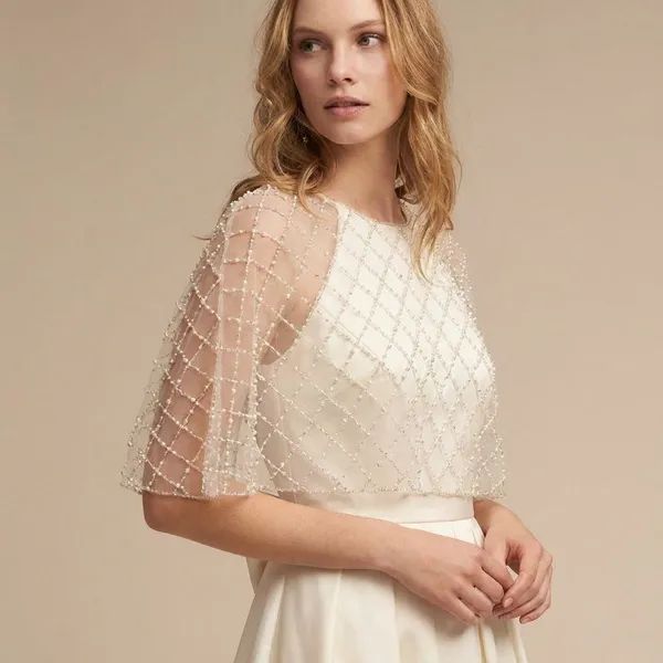 White_Heavy_Moti_Poncho_Tops_For_Women