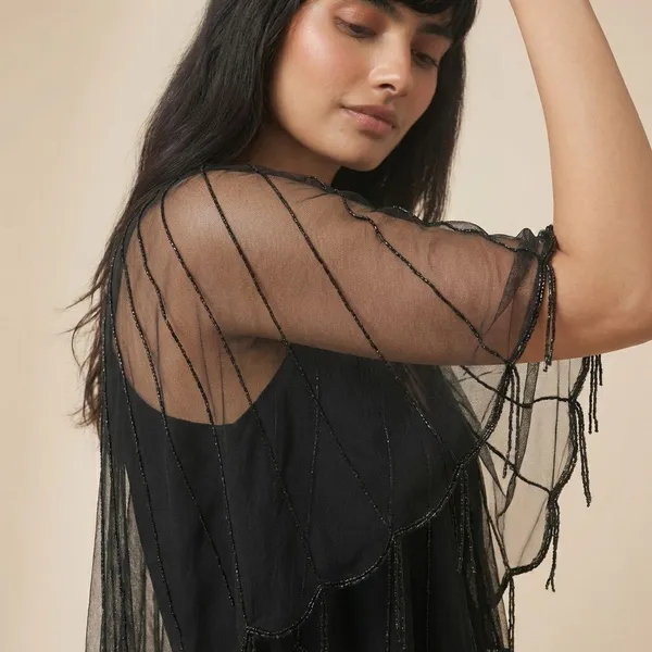Black_Hand_Embellished_Net_Beaded_Poncho_For_Women