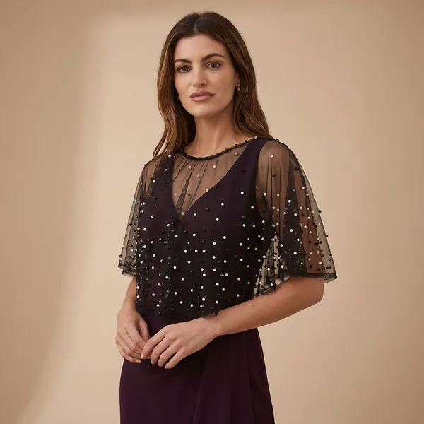 Black_Stylish_Western_Overlay_Net_Pearl_Embellished_Poncho_For_Women