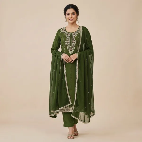 Green_Pure_Hand_Work_Embroidered_Kurta_Suit_With_Dupatta_Dress_Material_For_Women