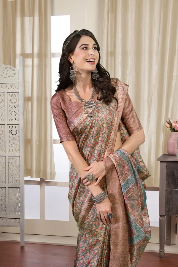 Antique_Green_Pashmina_Silk_Saree_With_Unstitched_Blouse