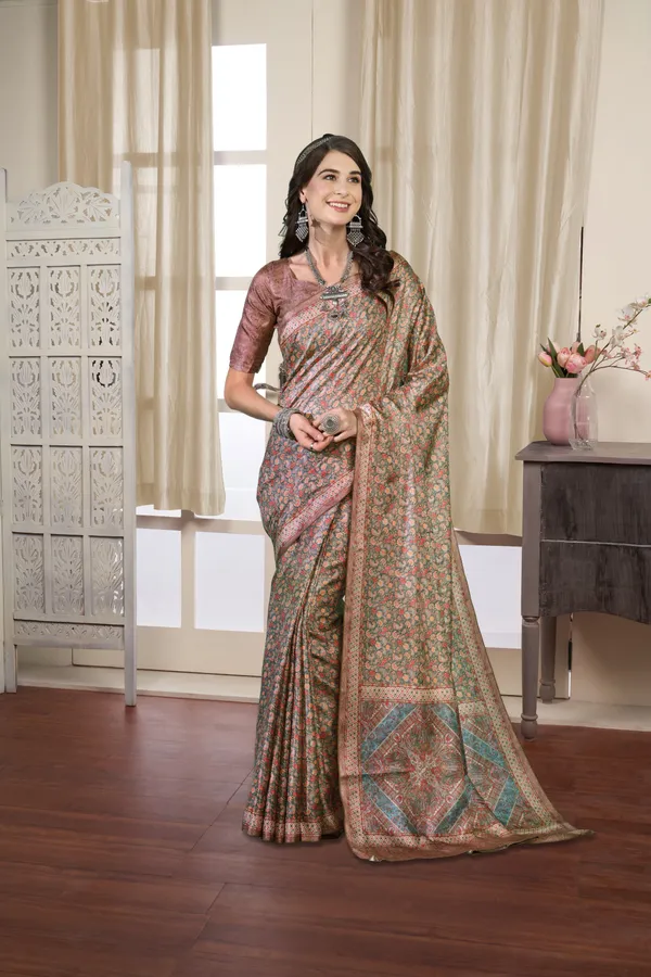 Antique_Green_Pashmina_Silk_Saree_With_Unstitched_Blouse