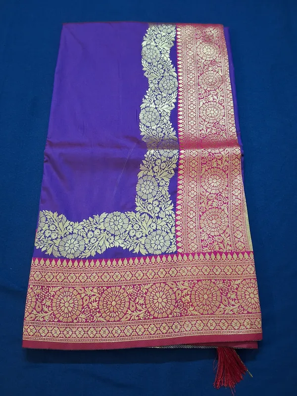 Rich_Purple_&_Rani_Pink_Banarasi_Silk_Saree_With_Unstitched_Blouse