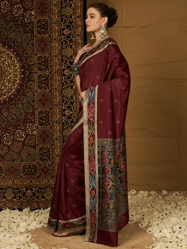 Understated_Maroon_Beauty_Bhagalpuri_Cotton_Saree_With_Unstitched_Blouse