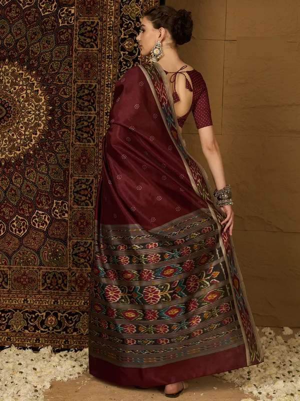 Understated_Maroon_Beauty_Bhagalpuri_Cotton_Saree_With_Unstitched_Blouse