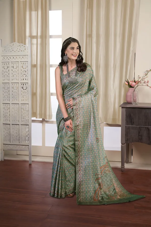Royal_Emerald_Green_Pashmina_Silk_Saree_With_Unstitched_Blouse