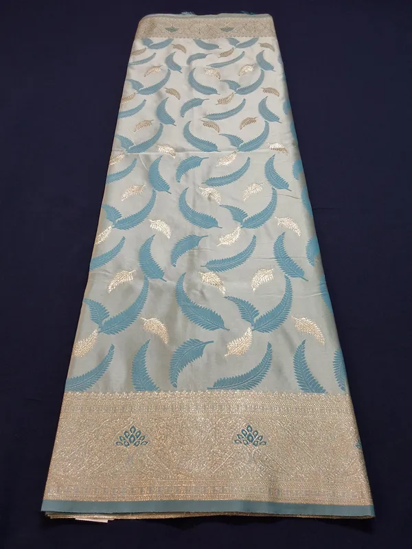 Powder_Blue_Jaquard_Silk_Saree_With_Unstitched_Blouse