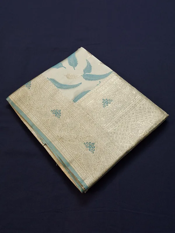 Powder_Blue_Jaquard_Silk_Saree_With_Unstitched_Blouse