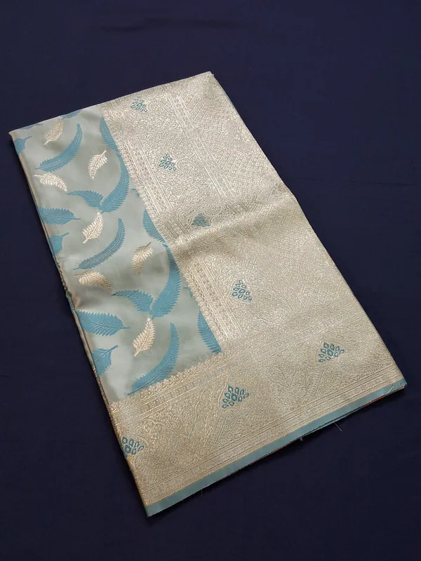 Powder_Blue_Jaquard_Silk_Saree_With_Unstitched_Blouse