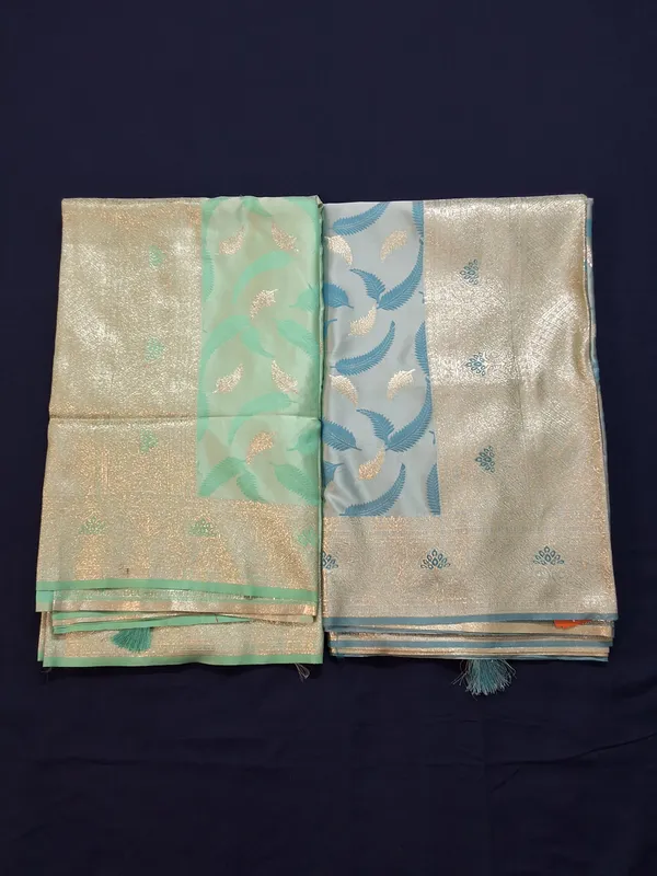 Aqua_Marine_Jaquard_Silk_Saree_With_Unstitched_Blouse