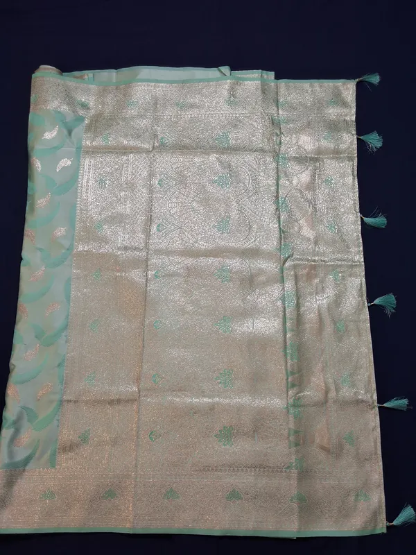 Aqua_Marine_Jaquard_Silk_Saree_With_Unstitched_Blouse