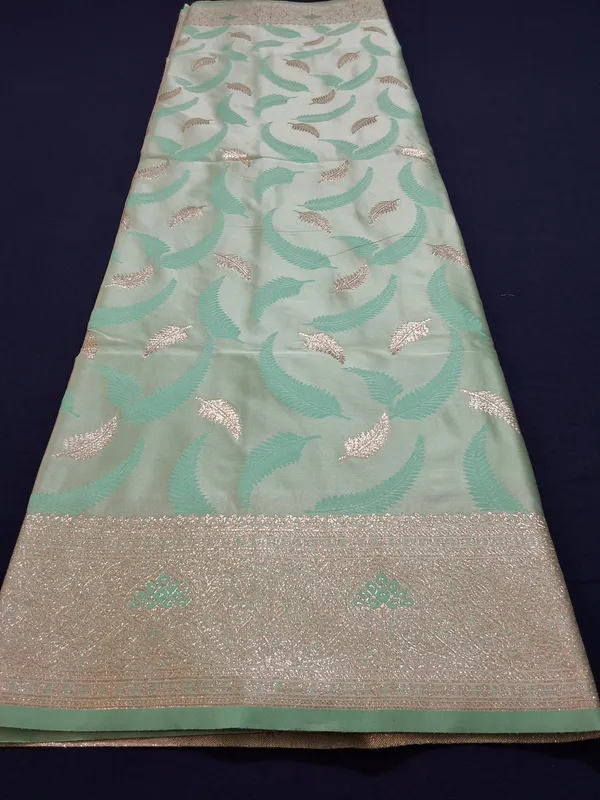 Aqua_Marine_Jaquard_Silk_Saree_With_Unstitched_Blouse