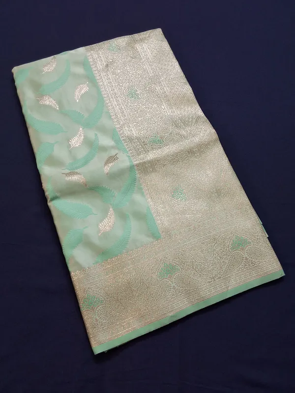 Aqua_Marine_Jaquard_Silk_Saree_With_Unstitched_Blouse