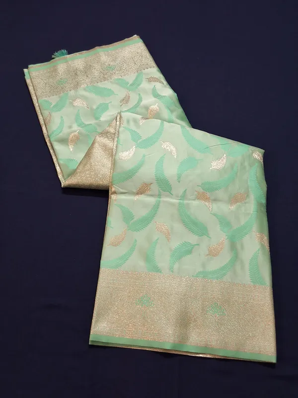 Aqua_Marine_Jaquard_Silk_Saree_With_Unstitched_Blouse