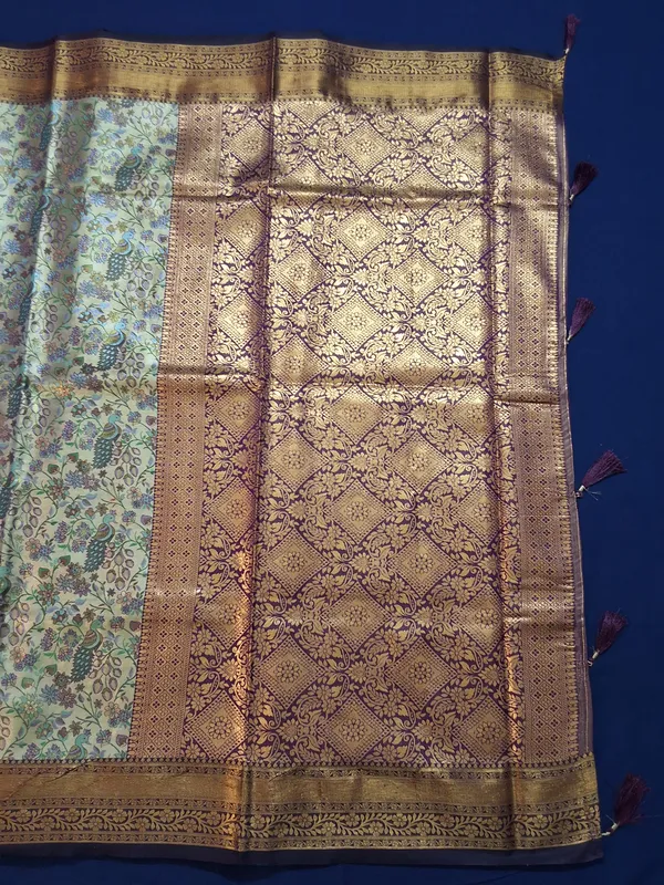 Gold_&_Purple_Brocade_Silk_Saree_With_Unstitched_Blouse