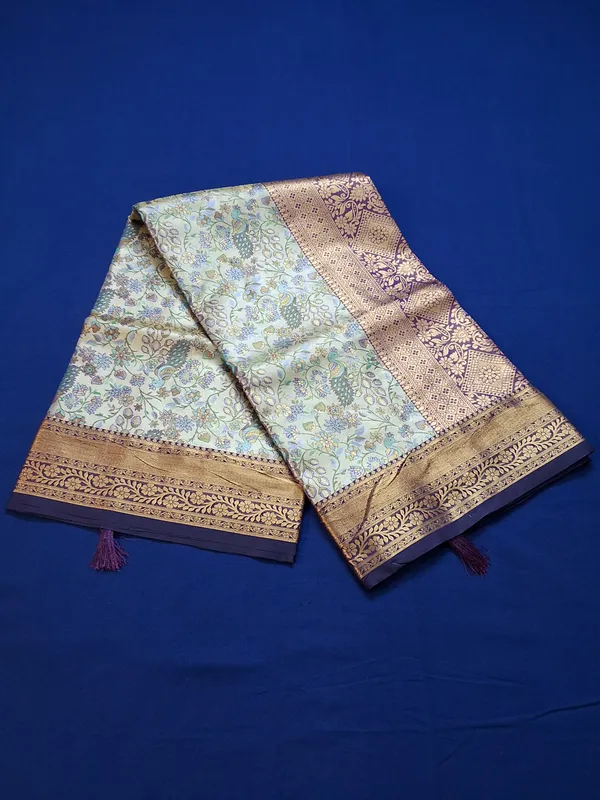Gold_&_Purple_Brocade_Silk_Saree_With_Unstitched_Blouse