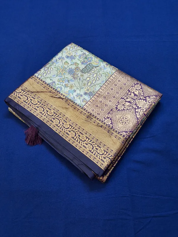 Gold_&_Purple_Brocade_Silk_Saree_With_Unstitched_Blouse