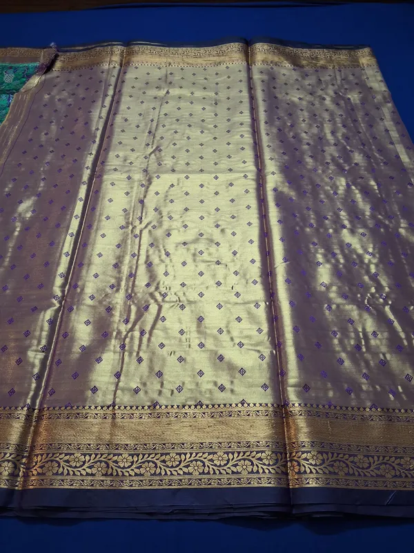 Gold_&_Purple_Brocade_Silk_Saree_With_Unstitched_Blouse
