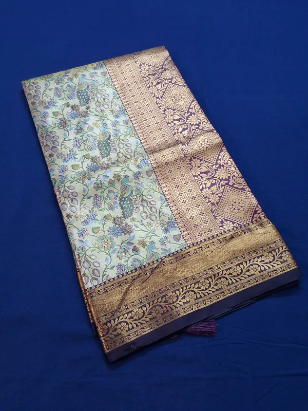 Gold_&_Purple_Brocade_Silk_Saree_With_Unstitched_Blouse