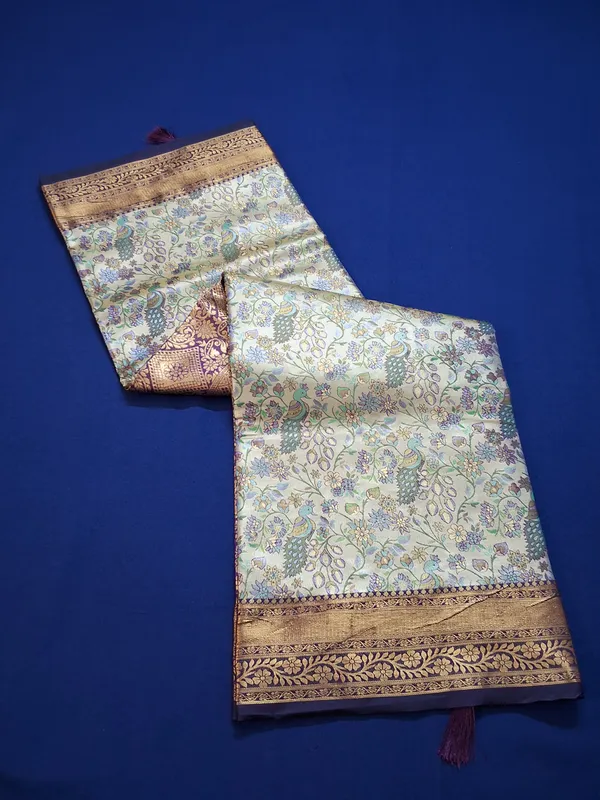 Gold_&_Purple_Brocade_Silk_Saree_With_Unstitched_Blouse