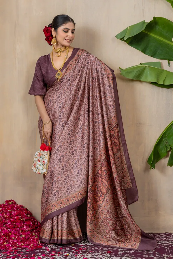 Rose_Pink_Pashmina_Silk_Saree_With_Unstitched_Blouse