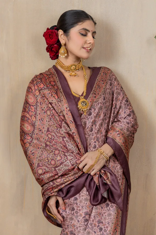 Rose_Pink_Pashmina_Silk_Saree_With_Unstitched_Blouse