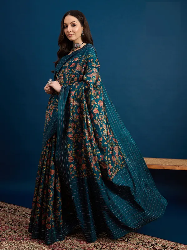 Midnight_Forest_Kozi_Silk_Saree_With_Unstitched_Blouse