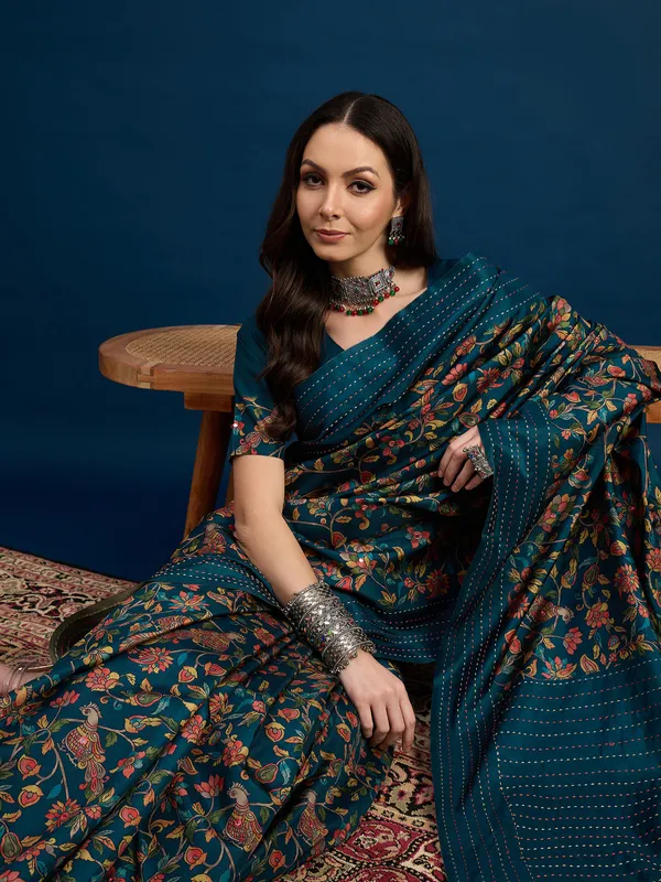 Midnight_Forest_Kozi_Silk_Saree_With_Unstitched_Blouse