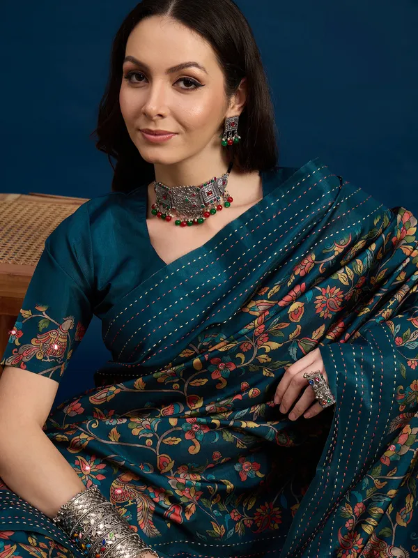 Midnight_Forest_Kozi_Silk_Saree_With_Unstitched_Blouse
