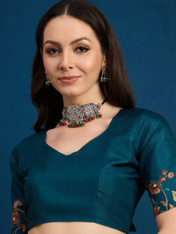 Midnight_Forest_Kozi_Silk_Saree_With_Unstitched_Blouse
