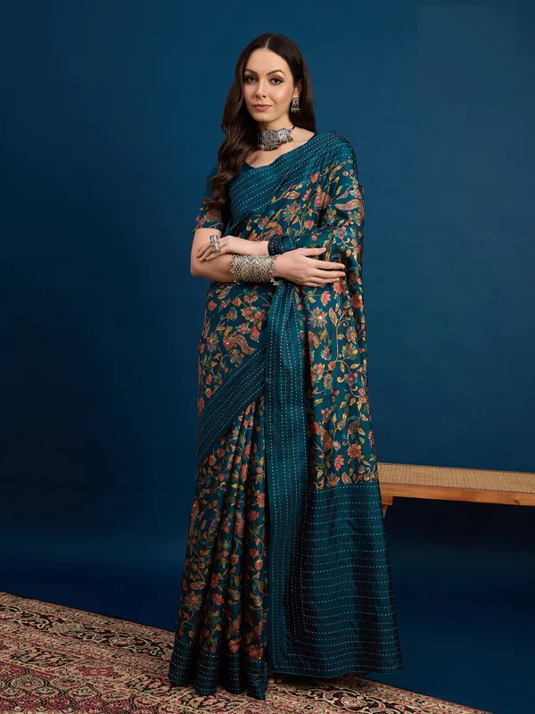 Midnight_Forest_Kozi_Silk_Saree_With_Unstitched_Blouse