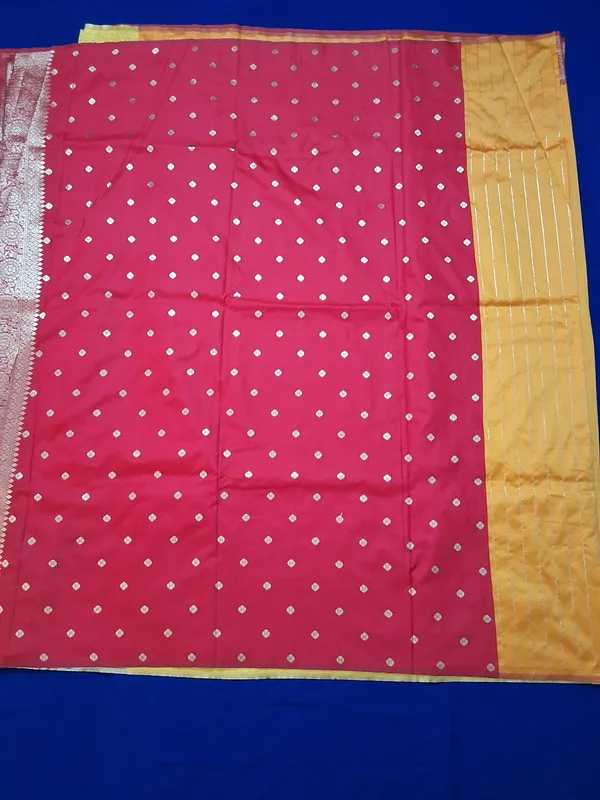 Warm_Orange_&_Red_Banarasi_Silk_Saree_With_Unstitched_Blouse