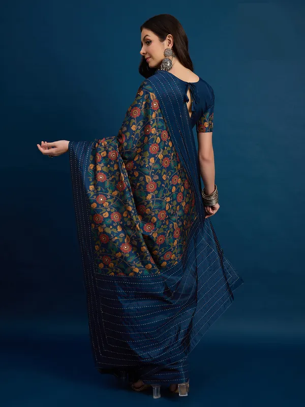 Saphire_Blue_Kozi_Silk_Saree_With_Unstitched_Blouse